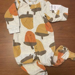 Carters Oatmeal Fleece Acorn Footie Pajama 9M NWT